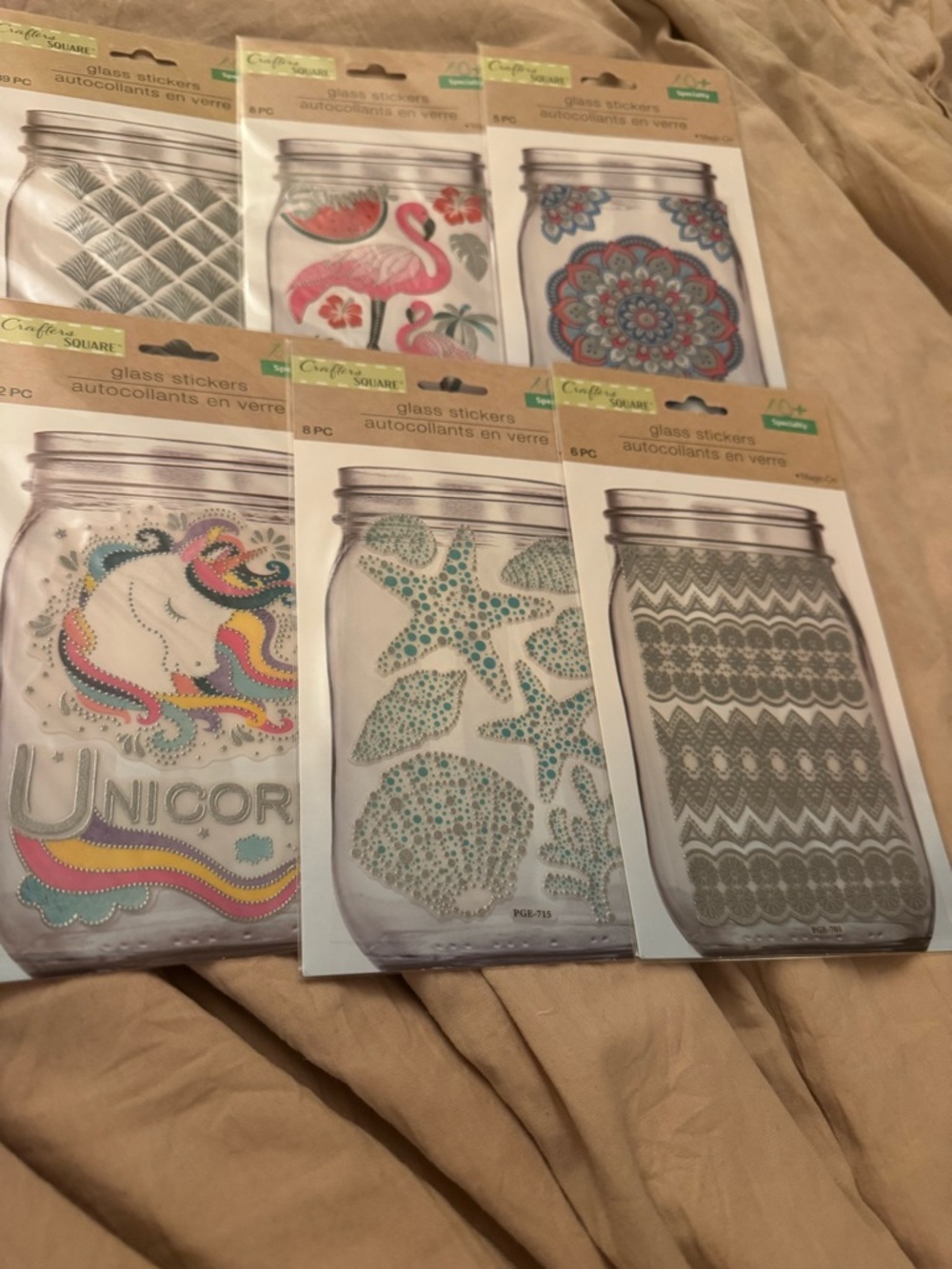 New Mixed lot of 6 Glass Stickers by Crafters Square- pattern,nautical,animal
